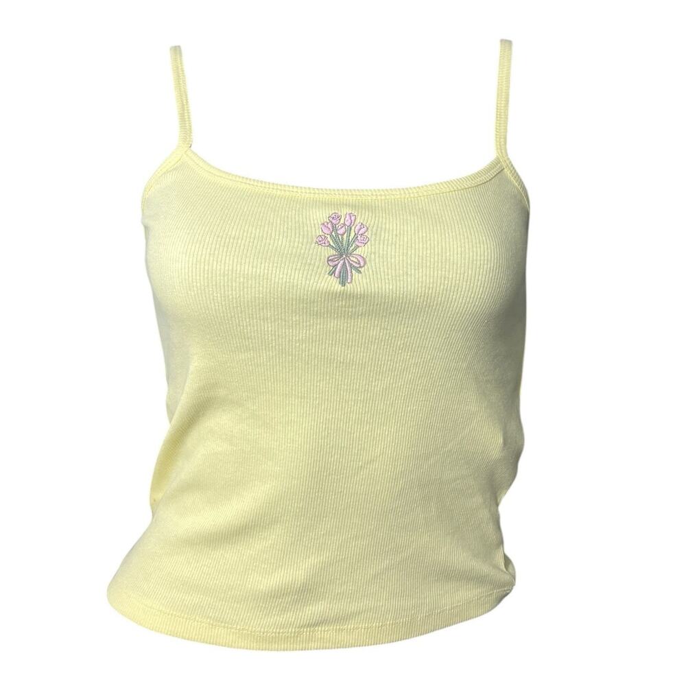 Hollister Babydoll Tank Top Cami Yellow Rose Y2K Spaghetti Strap Flower NWT